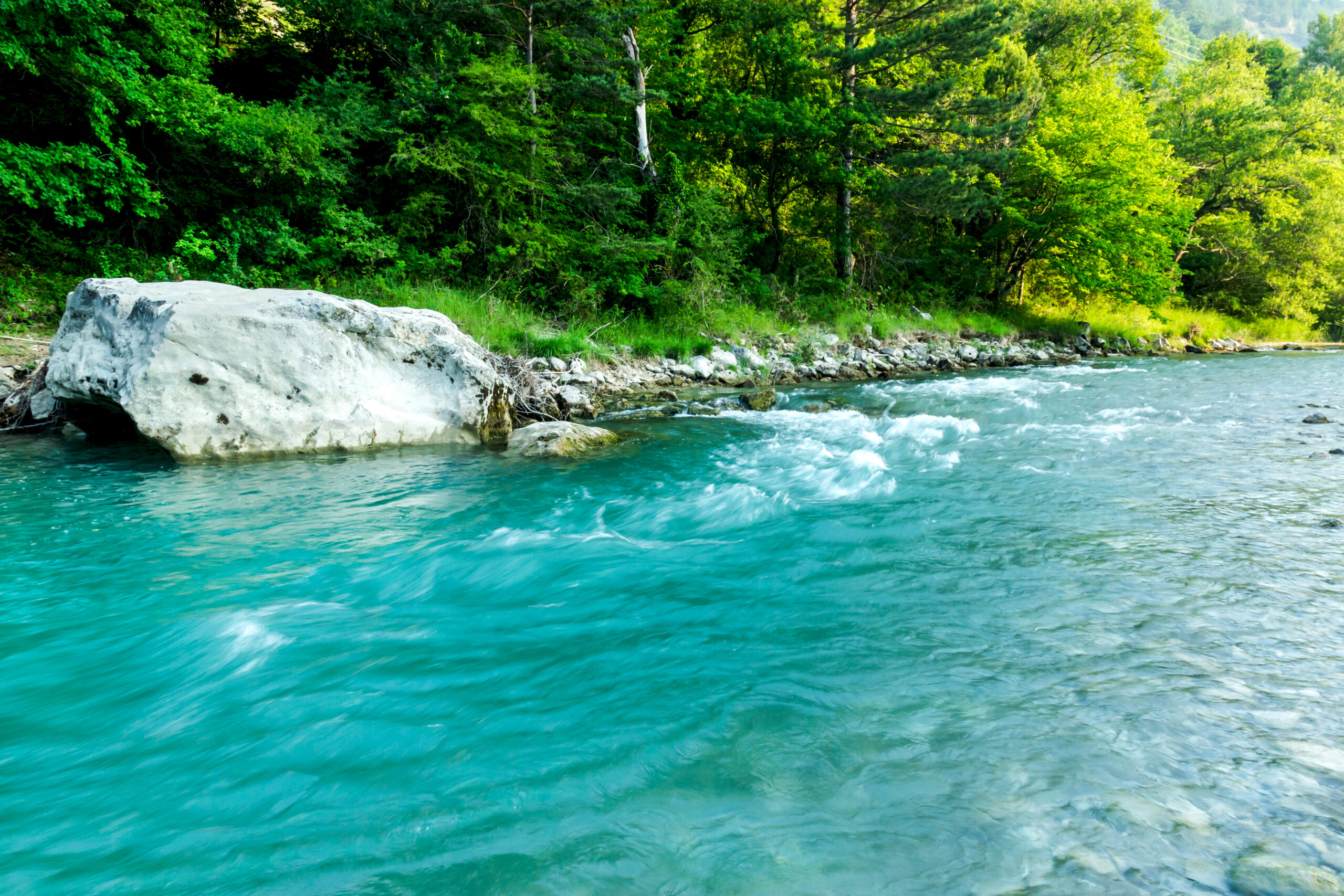 Rapids,On,The,Turquoise,Water,Drome,River,Surrounded,By,Lush